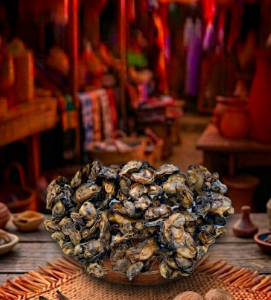 Yokhoss séché du Sénégal, coquillage huître de mangrove utilisé dans les plats traditionnels sénégalais.