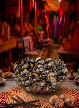 Yokhoss séché du Sénégal, coquillage huître de mangrove utilisé dans les plats traditionnels sénégalais.